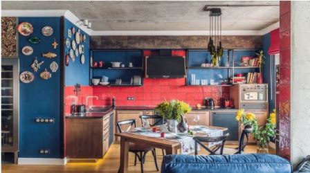 Сине красная кухня