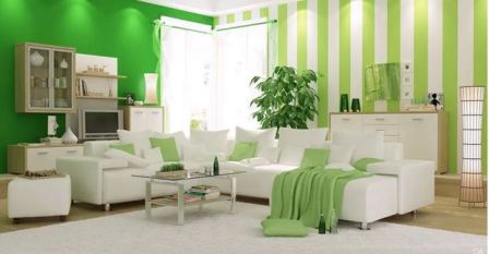 Бело зеленая гостиная